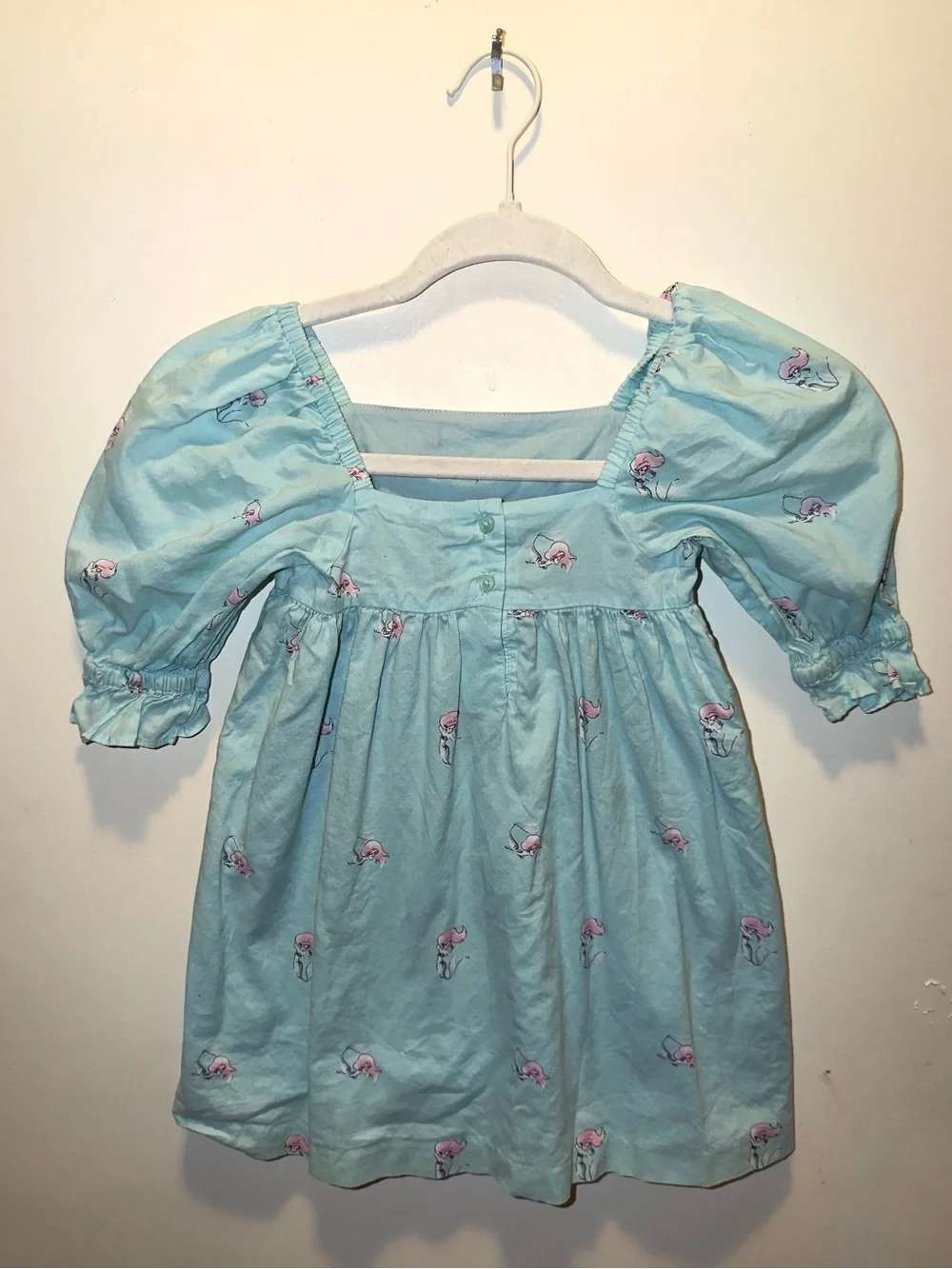 Janie and Jack Light Blue Puff Sleeve Dress with Pink Floral Motif Ariel